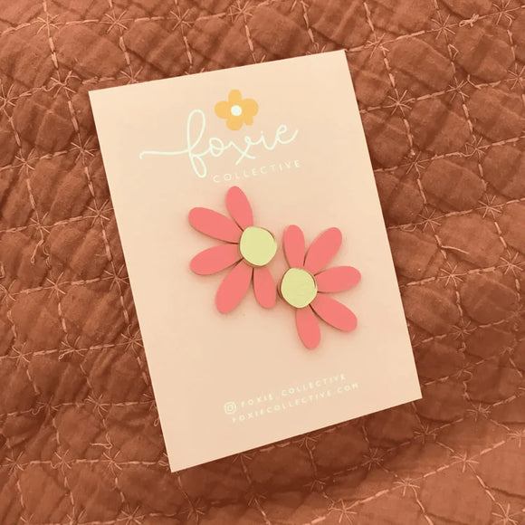 Foxie Collective - Jumbo Daisy Stud Earrings - Pastel Raspberry and Gold