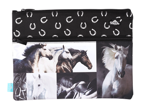 Spencil - A4 Twin Zip Pencil Case - Black & White Horses