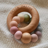 Bella Zailea - Muted Rainbow Nova Silicone & Beech Wood Teething Ring