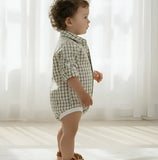 Love Henry - Baby Boys Oxford Dress Shirt Romper - Tan Check