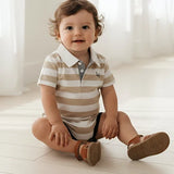 Love Henry - Baby Boys Rugby Polo Romper - Beige Stripe