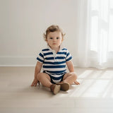 Love Henry - Baby Boys Rugby Polo Romper - Blue Stripe