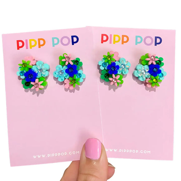 Pipp & Pop - Flower Bouquet Studs - Blues & Greens