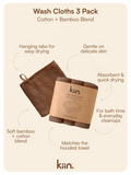 Kiin - Wash Cloths 3 Pack - Chocolate