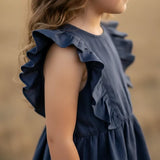 Love Henry - Girls Florence Summer Dress - Navy Linen