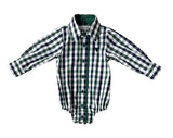 Little Windmill Clothing Co - "Cody" Green and Navy Gingham Long Sleeve Baby Romper