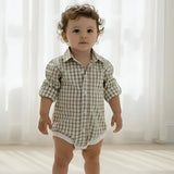 Love Henry - Baby Boys Oxford Dress Shirt Romper - Tan Check