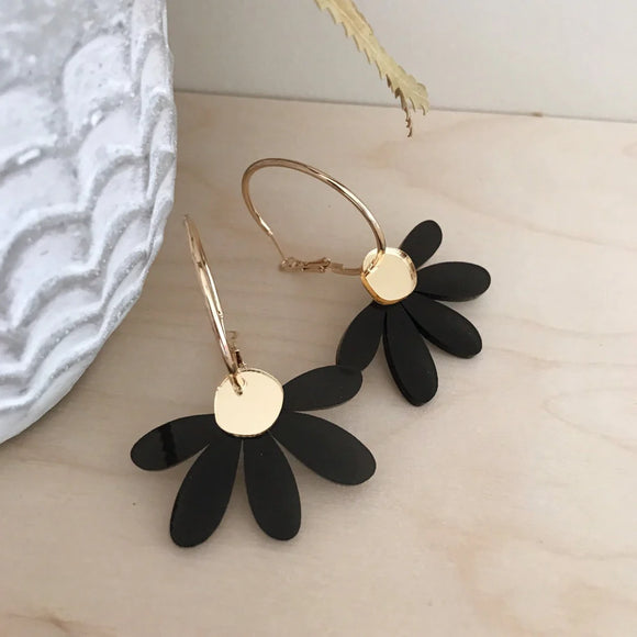 Foxie Collective - Jumbo Daisy Hoop Earrings - Black and Gold