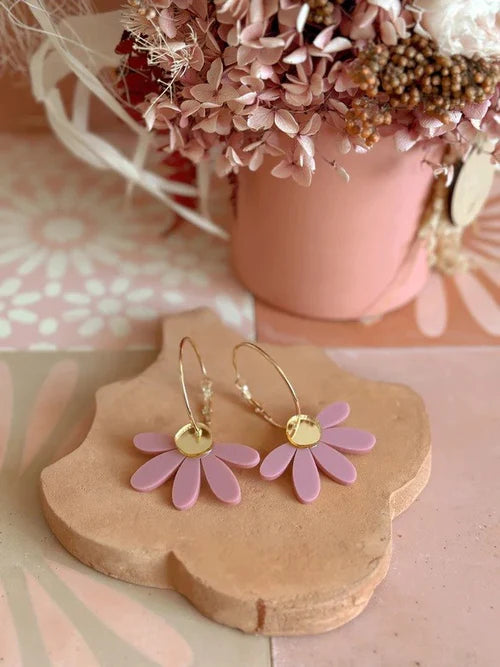 Foxie Collective - Jumbo Daisy Hoop Earrings - Pale Pink and Gold