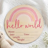 Timber Tinkers - Hello World Pink Rainbow Wooden Birth Disc