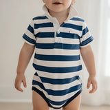 Love Henry - Baby Boys Rugby Polo Romper - Blue Stripe