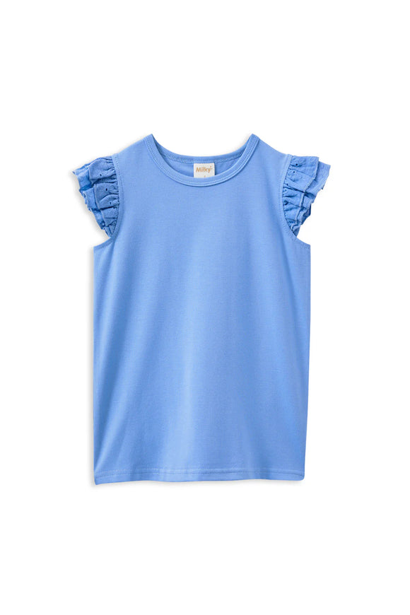 Milky - Blue Broderie Frill Tee