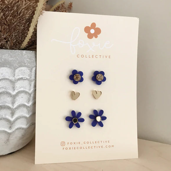 Foxie Collective - Stud Pack Trio - Frosted Sapphire + Gold