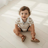 Love Henry - Baby Boys Rugby Polo Romper - Beige Stripe