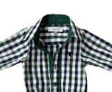 Little Windmill Clothing Co - "Cody" Green and Navy Gingham Long Sleeve Baby Romper