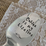 Samantha's Studio - "Coffee Is My Lifeline'" Quote Cutlery (Spoon),Hand Stamped