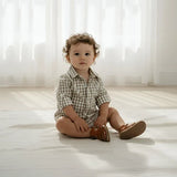 Love Henry - Baby Boys Oxford Dress Shirt Romper - Tan Check
