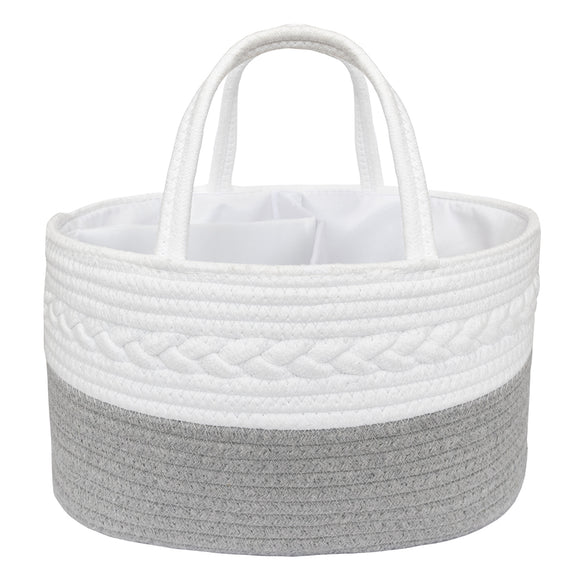 Living Textiles - Cotton Rope Nappy Caddy with Divider - Grey/White