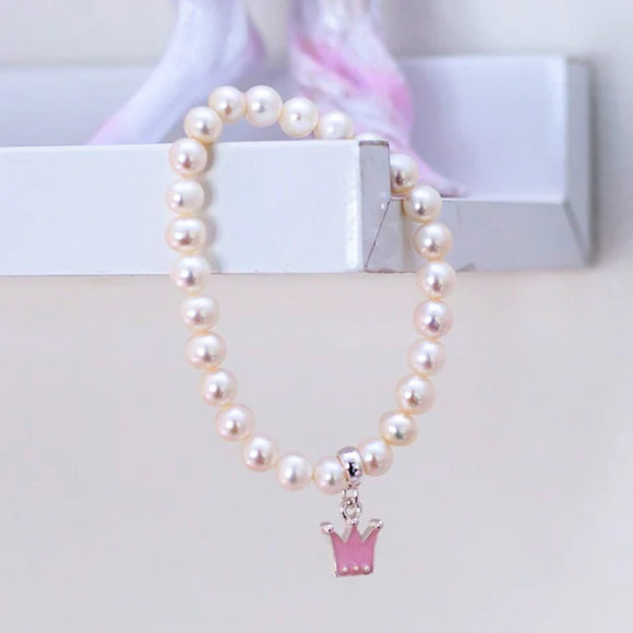 Lauren Hinkley - Pearl Bracelet with Pink Crown