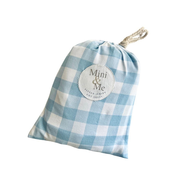 Mini & Me - Organic Cotton Fitted Cot Sheet Blue Gingham