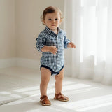 Love Henry - Baby Boys Dress Shirt Romper - Blue Check 26