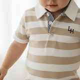Love Henry - Baby Boys Rugby Polo Romper - Beige Stripe