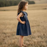Love Henry - Girls Florence Summer Dress - Navy Linen
