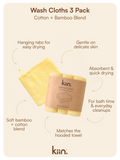 Kiin - Wash Cloths 3 Pack - Buttercup