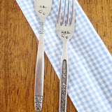 Samantha's Studio - "Mr." & "Mrs." Wedding Quote Cutlery (Forks), Hand Stamped