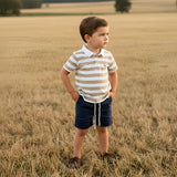 Love Henry - Boys Rugby Polo Shirt - Beige Stripe
