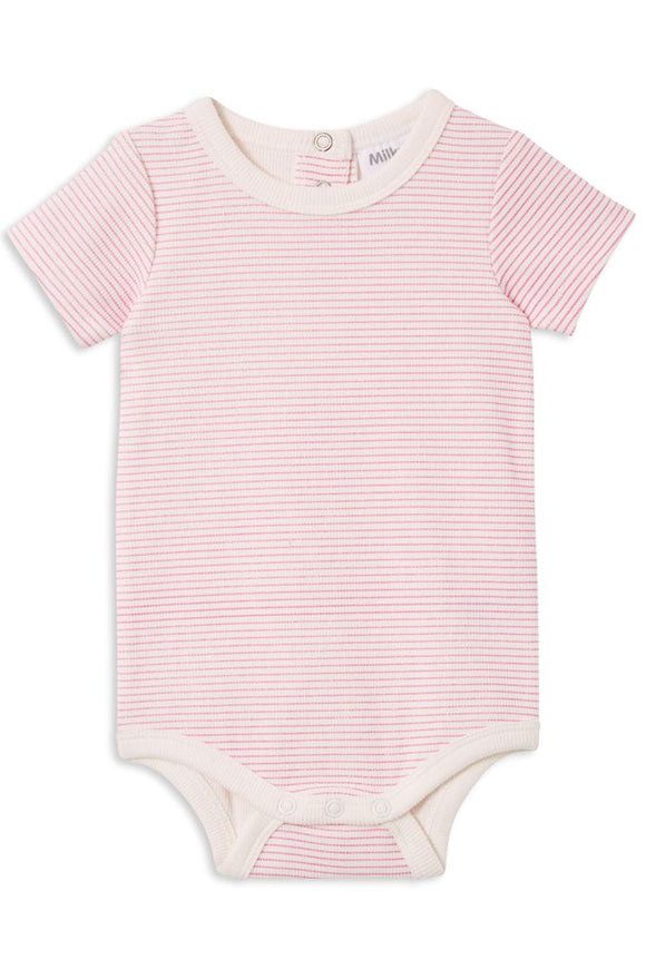 Milky - Baby Girl - Pink Stripe Rib Bubbysuit