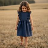 Love Henry - Girls Florence Summer Dress - Navy Linen