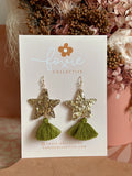 Foxie Collective - Star Dust Dangles | Gold Sparkle + Olive Green