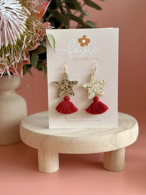 Foxie Collective - Star Dust Dangles | Gold Sparkle + Merlot