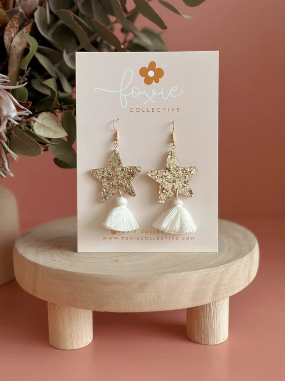 Foxie Collective - Star Dust Dangles | Gold Sparkle + White