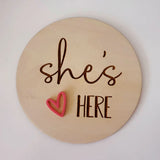 Timber Tinkers - She's here heart birth annoucement
