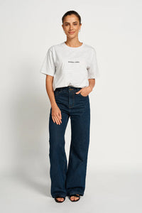 Apero - Label Embroidered Panel Tee - Grey Marle / Black