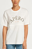 Apero - Heritage Embroidered Panel Tee - White / Khaki / Peach