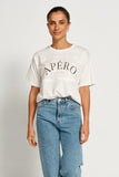 Apero - Heritage Embroidered Panel Tee - White / Khaki / Peach