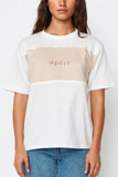 Apero - Dual Embroidered Panel Tee - White / Beige