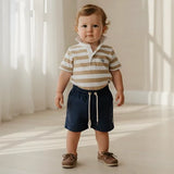 Love Henry - Baby Boys Rugby Polo Romper - Beige Stripe