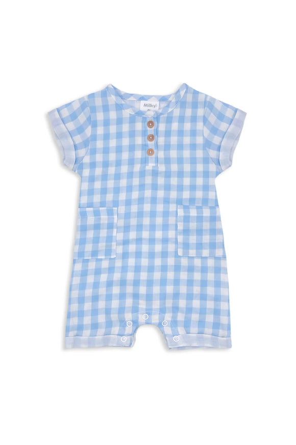 Milky - Blue Check Romper