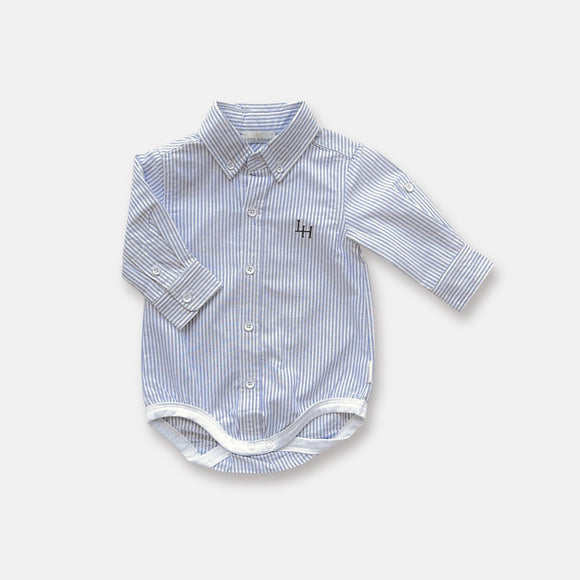 Love Henry - Baby Boys Dress Shirt Romper - Navy Pinstripe