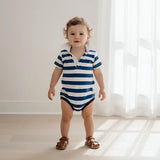 Love Henry - Baby Boys Rugby Polo Romper - Blue Stripe