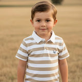 Love Henry - Boys Rugby Polo Shirt - Beige Stripe