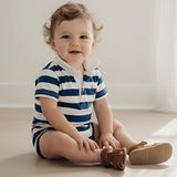 Love Henry - Baby Boys Rugby Polo Romper - Blue Stripe