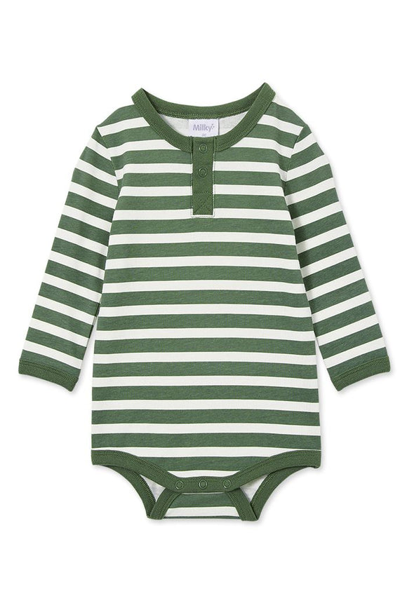 Milky - Green Stripe Henley Bubbysuit