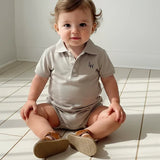 Love Henry - Baby Boys Polo Romper - Beige Grey