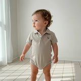 Love Henry - Baby Boys Polo Romper - Beige Grey