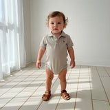 Love Henry - Baby Boys Polo Romper - Beige Grey